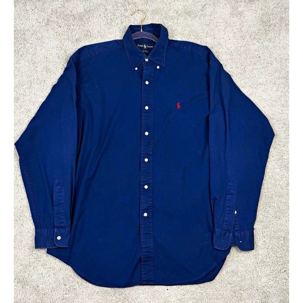Ralph Lauren Blake Shirt Mens L Blue Solid Woven Cotton Button Down Long Sleeve